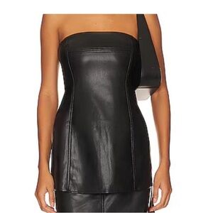 WeWoreWhat leather Black Zippered strapless Top